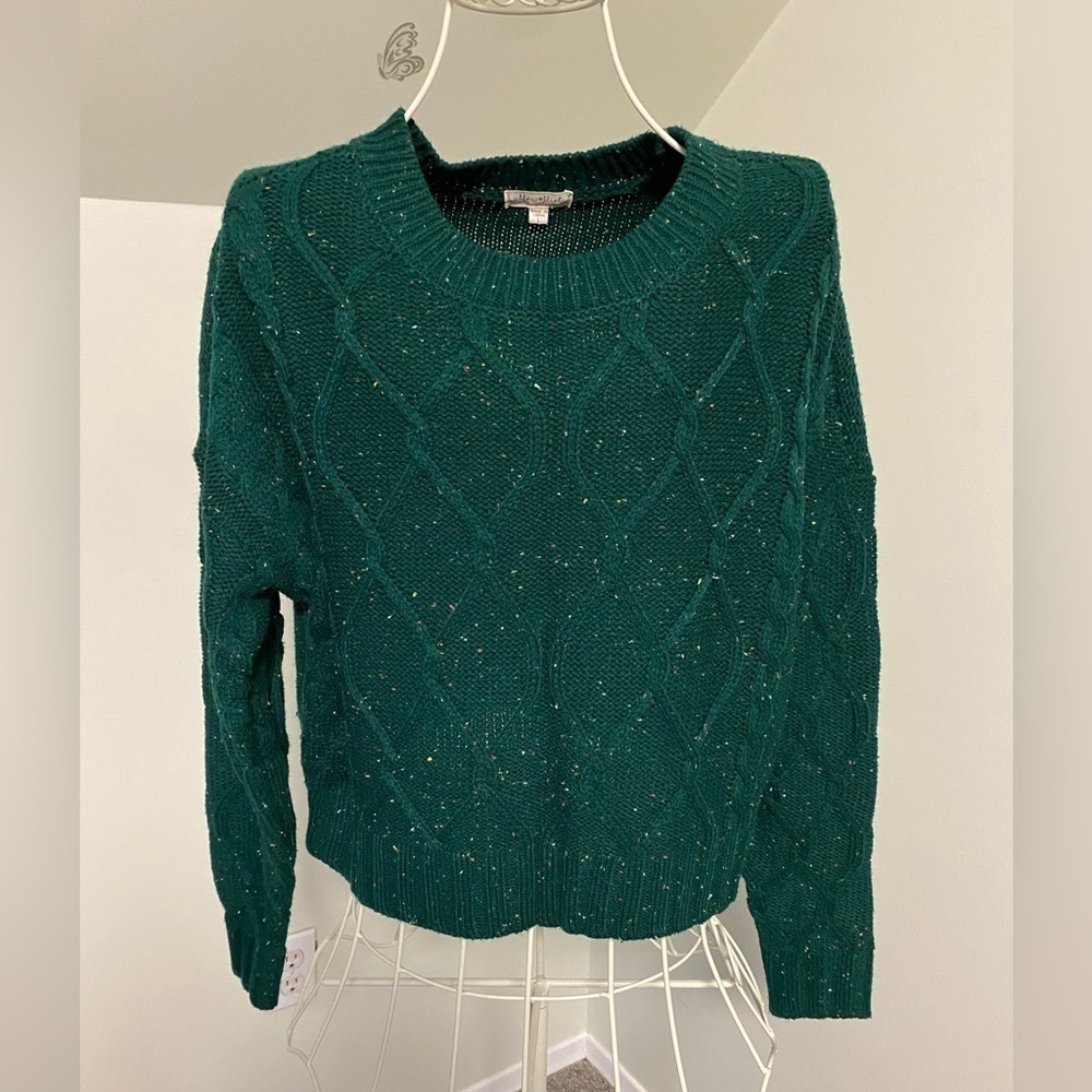 Ultra Flirt Cable Knit Sweater, Botanical Garden Green, size large
